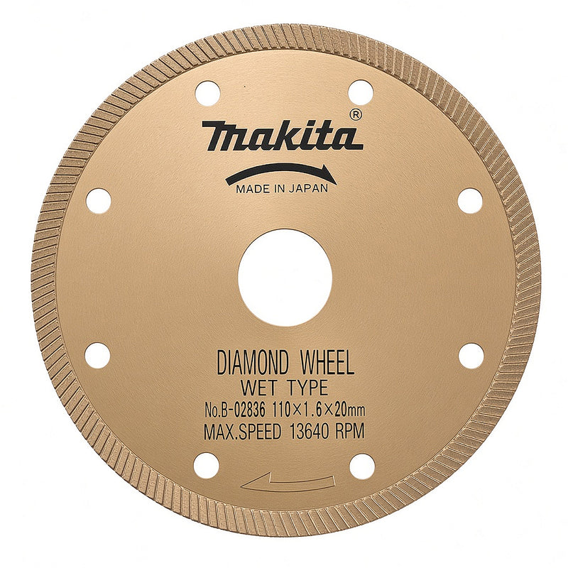 Lưỡi cắt kim cương 110mm Makita B-02836 dùng cho đá marble, lỗ trục 20mm, cắt ướt