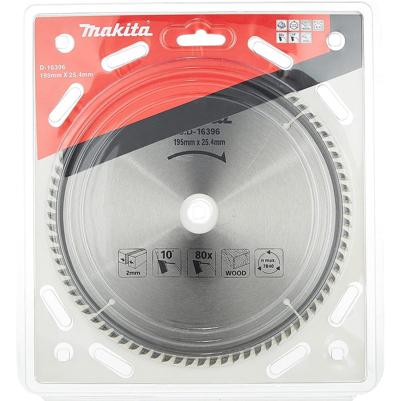 Lưỡi cưa gỗ TCT Makita D-16396 đường kính 195mm, 80 răng kiểu ATB, lỗ cốt 25,4mm