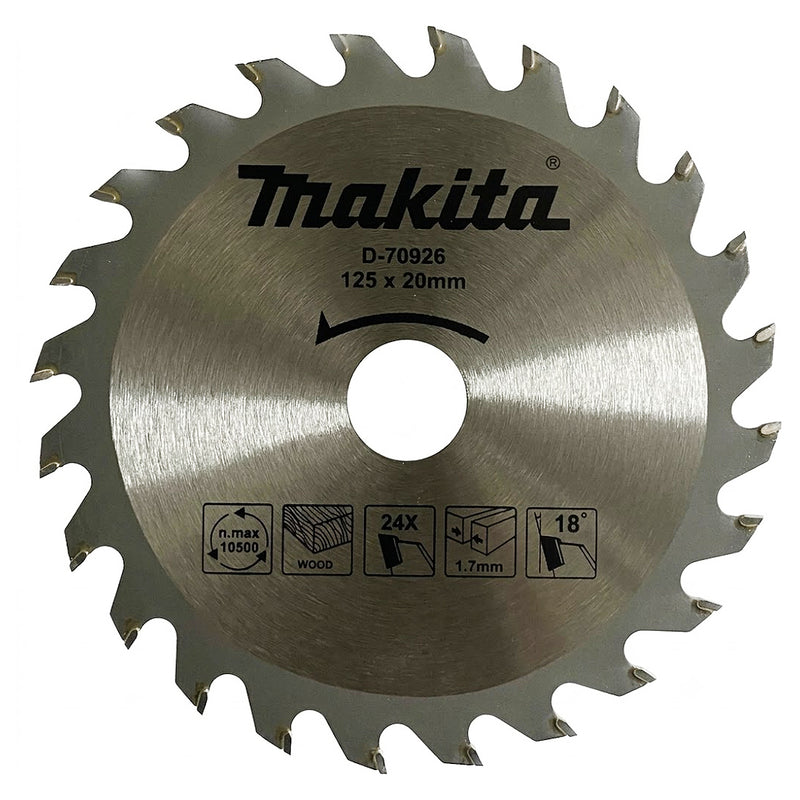 Lưỡi cưa gỗ TCT Makita D-70926 đường kính 125mm, 24 răng kiểu ATB, lỗ cốt 20mm