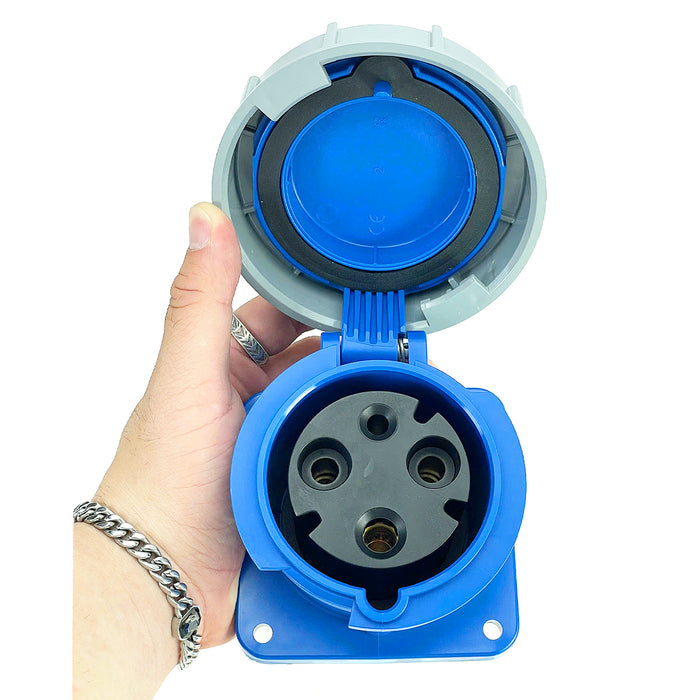 Ổ cắm công nghiệp PCE lắp âm, mặt thẳng, chịu tải cao từ 63A - 125A, 3 cực (2P+PE) điện áp 230V, kín nước tiêu chuẩn IP67