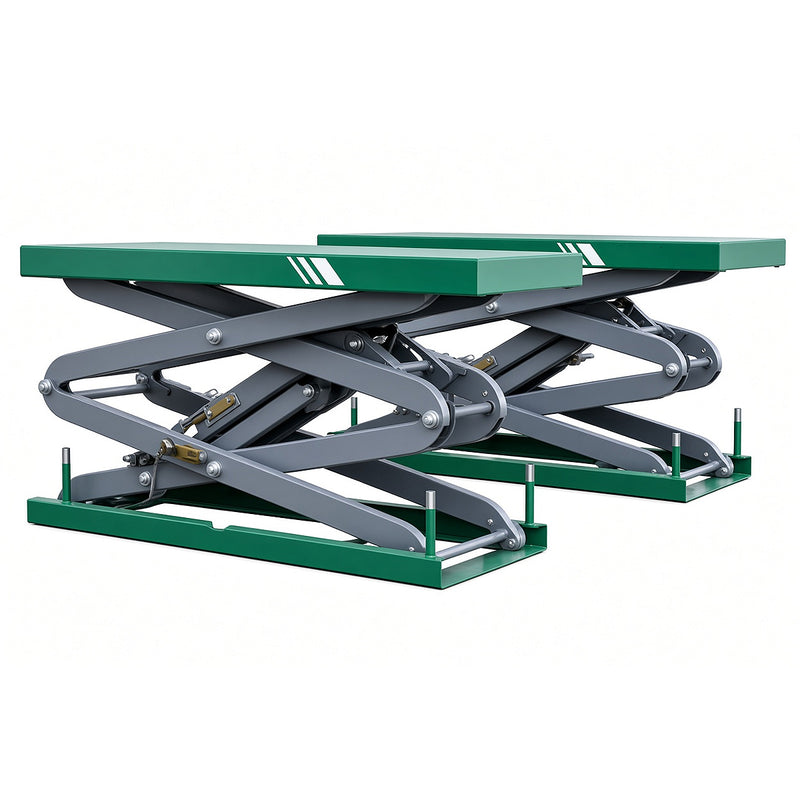 Cầu nâng cắt chéo âm nền SATA 3.5 tấn tải trọng, nâng hạ an toàn, bàn nâng kéo giãn linh hoạt, còi cảnh báo hạ.
