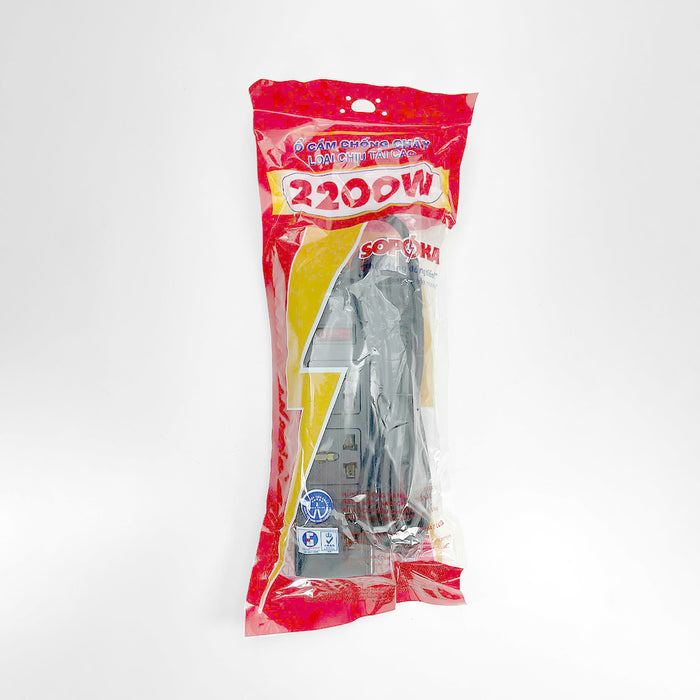 Ổ cắm nối dài, có lõi sứ chống cháy, công suất 2200W 3 cổng đa năng, có công tắc nguồn, có CB reset (màu đen) SOPOKA 3T