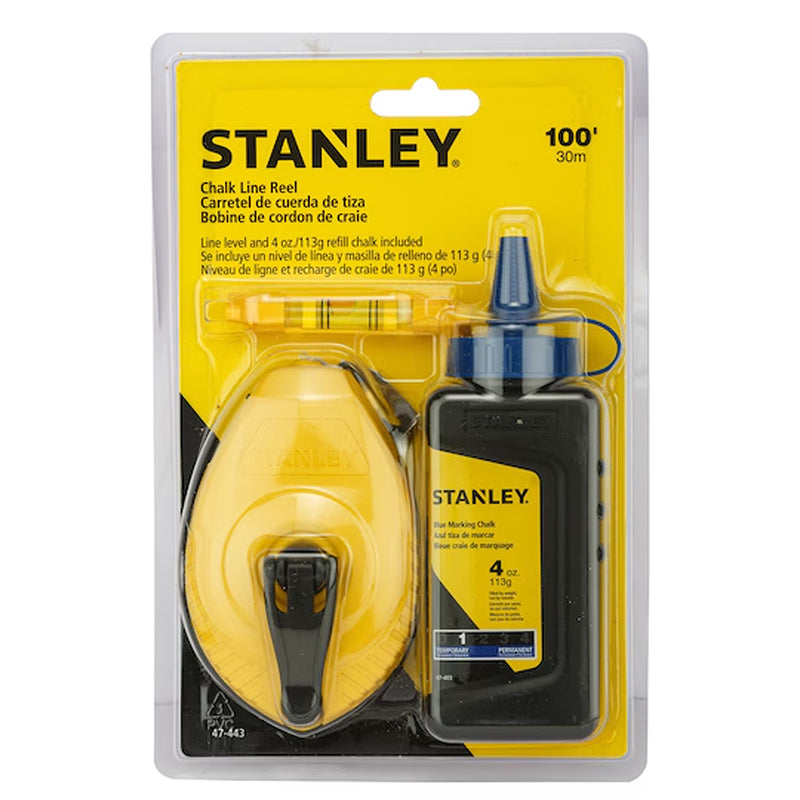 Bộ dây bật mực màu xanh. kèm thước thủy dây Stanley 47-443