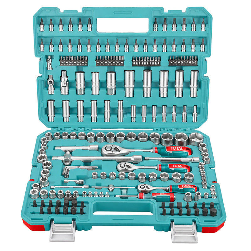 Bộ đầu tuýp kết hợp, kèm cần siết tự động 201 chi tiết Total THTS082016 cốt từ 1/4 inch - 1/2 inch
