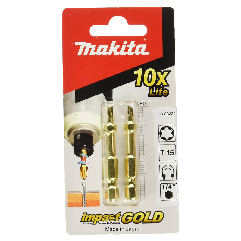 Vĩ 2 mũi vít đầu sao Torsion Impact Gold Makita kích thước từ T10 - T30, chiều dài 50mm, đuôi lục giác 6.35mm (1/4 inch)