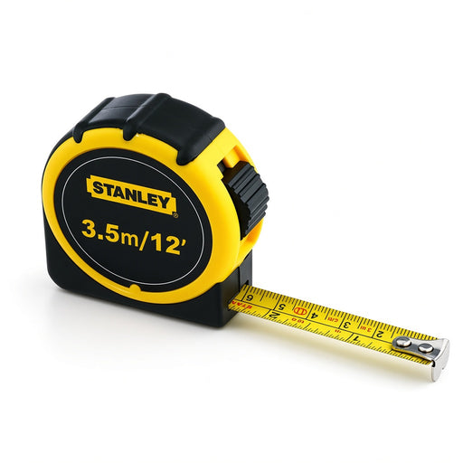 Thước cuộn thép Stanley 30-611L RubberGrip vỏ ABS bọc cao su chống trượt màu vàng đen lưỡi thép phủ lacquer kèm móc lớn