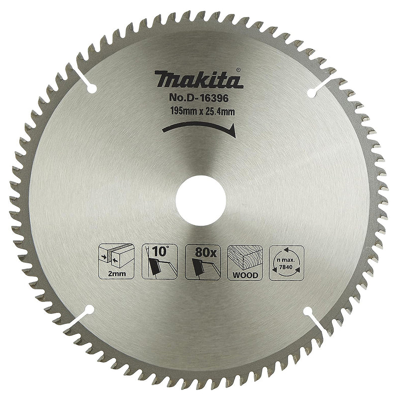 Lưỡi cưa gỗ TCT Makita D-16396 đường kính 195mm, 80 răng kiểu ATB, lỗ cốt 25,4mm