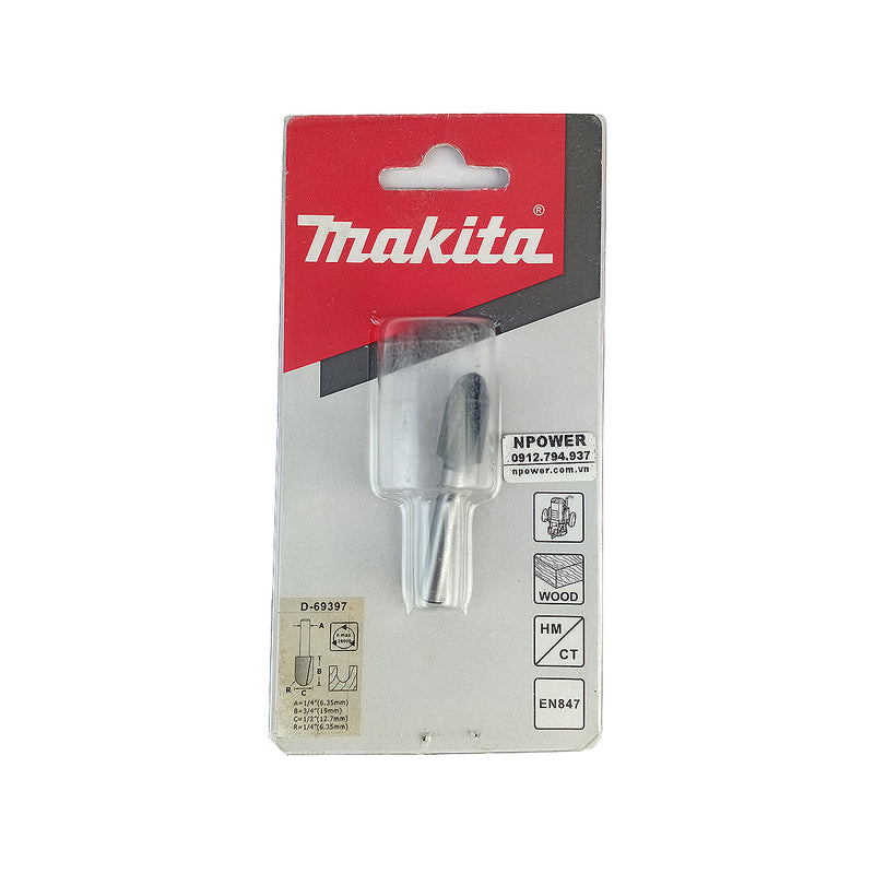 Mũi phay rãnh chữ U hệ inch Makita cốt 1/4 inch, đường kính hiệu dụng từ 1/2 inch - 3/8 inch ( Cấp 2 sao )