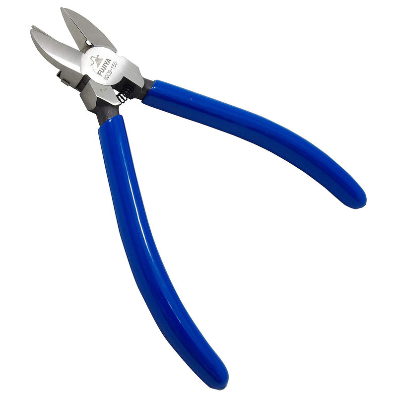 Kìm cắt nhựa Fujiya 90CS-125 125mm bản kẹp chống rơi dây rút, lưỡi thép mạ bạc, cán nhựa xanh có lò xo trợ lực.
