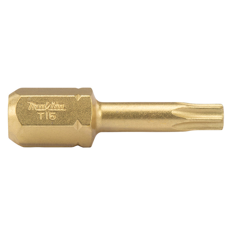 Vĩ 2 mũi vít sao Torsion Gold Impact Makita kích thước từ T15 - T30, chiều dài 25mm, đuôi lục giác 6.35mm (1/4 inch)