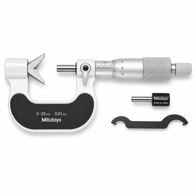 Panme Mitutoyo Series 114 - V Anvil Micrometers, đầu đo chữ V | Đo đường kính ngoài lưỡi cắt 5 cạnh (5 Flute cutting)