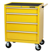 Tủ dụng cụ 4 ngăn kéo Stanley STMT1-75063 bằng thép sơn màu vàng mặt trên phủ thảm cao su 6mm kèm tay cầm và bánh xe xoay khóa an toàn