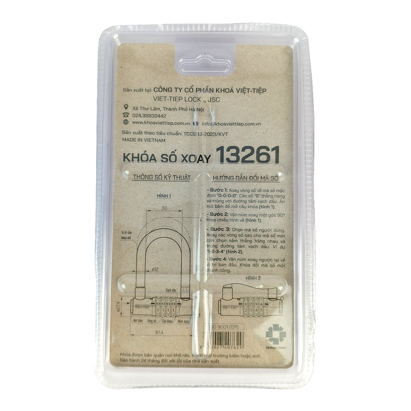 Ổ khóa chữ U 4 cọc số xoay Việt Tiệp, cọc số dạ quang phát sáng trong bóng tối