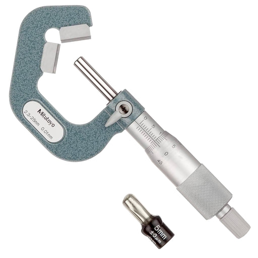 Panme Mitutoyo 114-137 V-Anvil đo mũi phay 5 cạnh, dãy đo 2.3-25mm, sai số ±4µm.