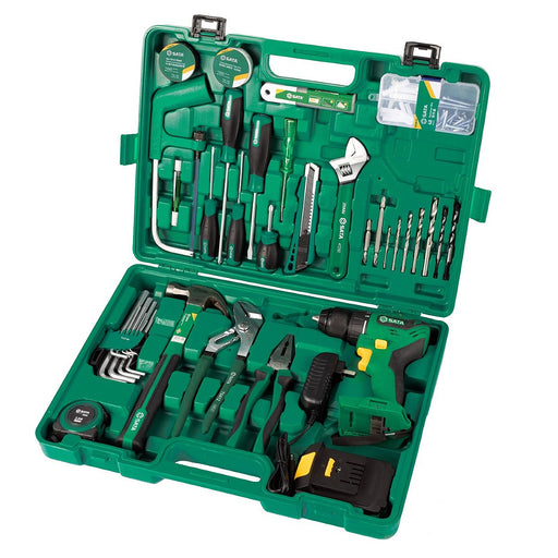 Bộ dụng cụ tổng hợp kèm máy khoan pin 18V SATA 99 chi tiết.