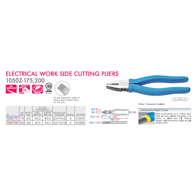 Kìm bằng cách điện 1000V Fujiya 1050Z Series kích thước từ 175mm - 200mm