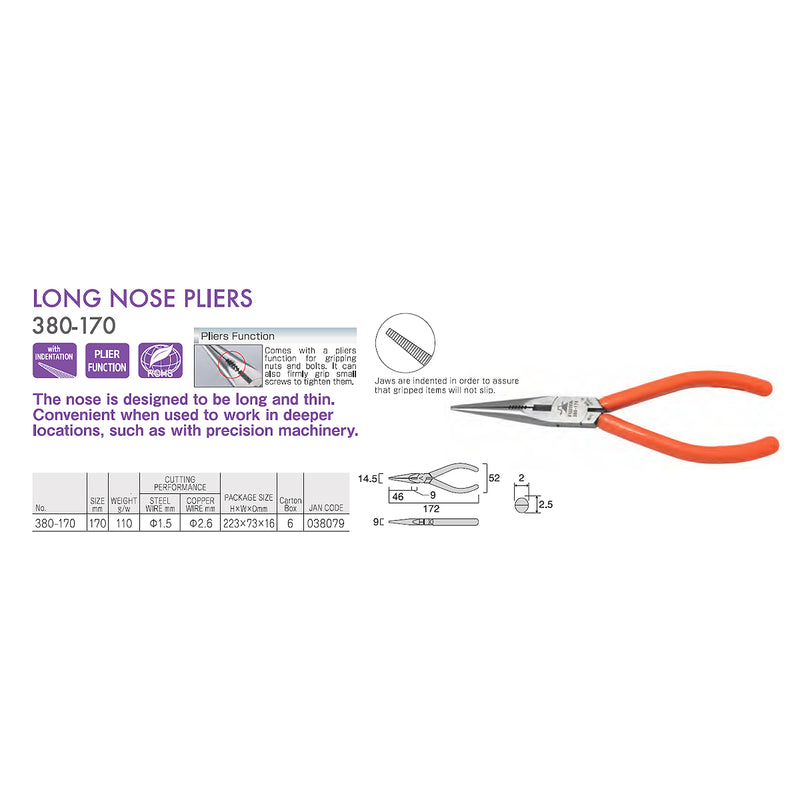 Kìm mũi nhọn Fujiya 380-170 kích thước 170mm
