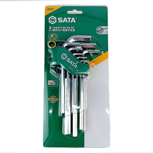 Bộ lục giác hệ mét SATA 09107 9 chi tiết 1.5-10mm tay dài Cr-V.