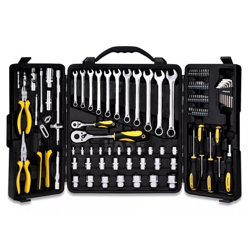 Bộ dụng cụ cơ khí kết hợp 110 chi tiết Stanley STMT81243 gồm tuýp 1/4 inch và 1/2 inch, cờ lê, kìm, tua vít