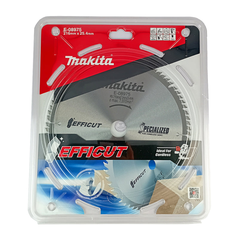 Lưỡi cưa gỗ TCT Makita công nghệ Efficut đường kính 216mm, số răng từ 45-80 kiểu ATBR, lỗ cốt 25.4mm dùng cho máy cưa đa góc ( Cấp 5 sao )