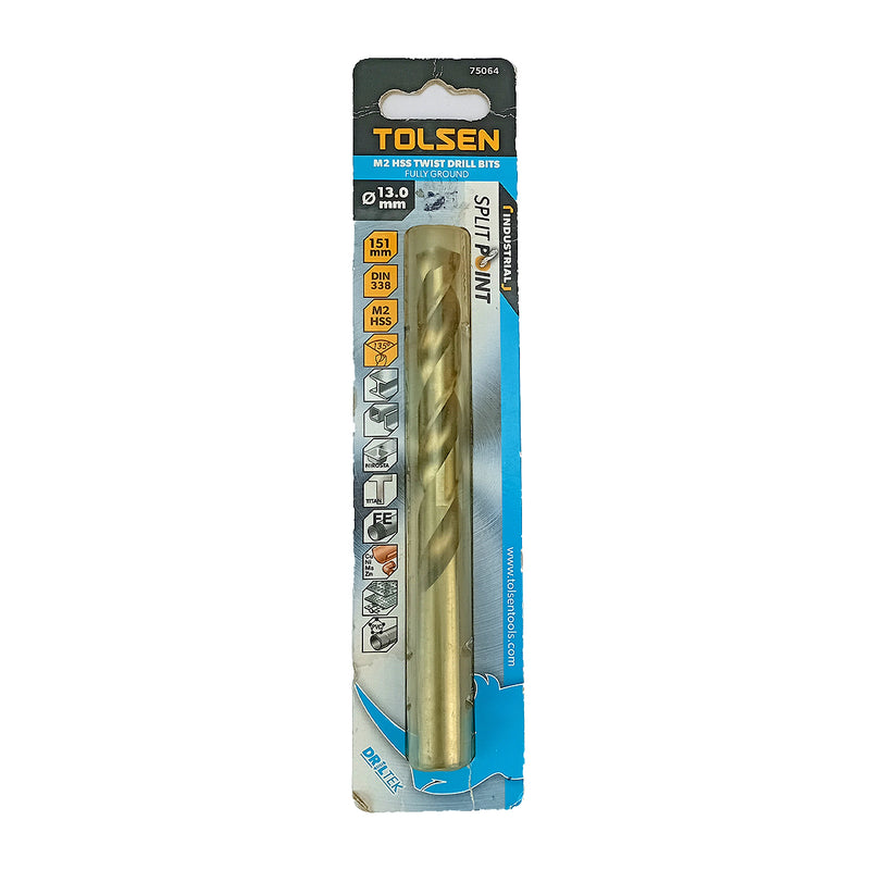 Mũi khoan Inox HSS/M2 đuôi trơn công nghiệp.  Size 1mm ~ 13mm TOLSEN, tiêu chuẩn DIN338 (Split point 135°)