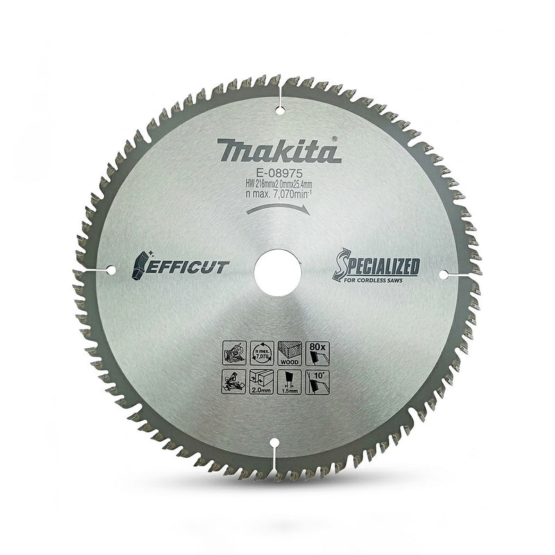 Lưỡi cưa gỗ TCT Makita công nghệ Efficut đường kính 216mm, số răng từ 45-80 kiểu ATBR, lỗ cốt 25.4mm dùng cho máy cưa đa góc ( Cấp 5 sao )