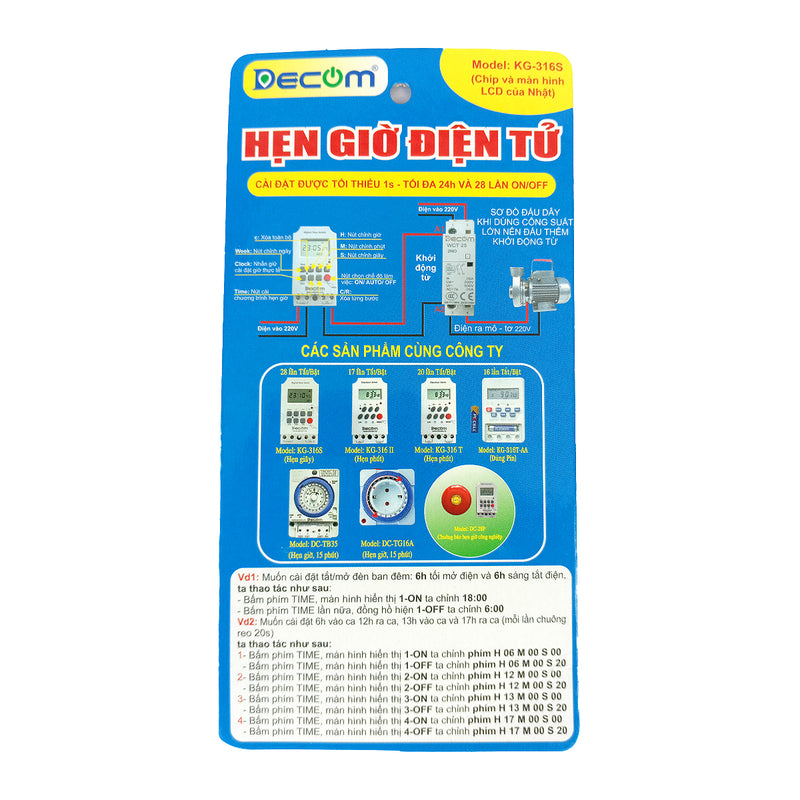 Timer hẹn giờ kỹ thuật số Decom KG316-S cài đặt từ 1 giây - 24 giờ (loại tốt)