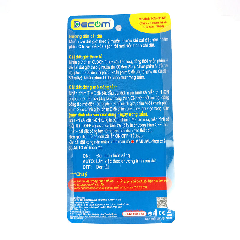 Timer hẹn giờ kỹ thuật số Decom KG316-S cài đặt từ 1 giây - 24 giờ (loại tốt)