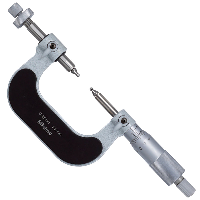 Thước Panme đo bánh răng Mitutoyo Series 124 sử dụng các đầu đo bi thay thế để đo đường kính bánh răng.