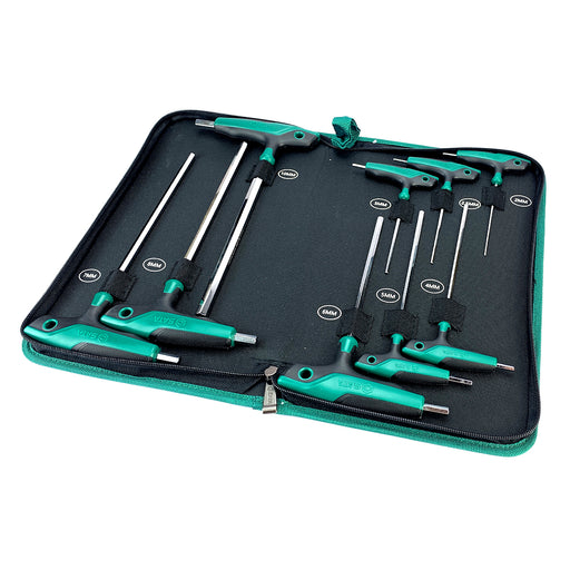 Bộ lục giác tay cầm chữ T SATA 09118 9 chi tiết 2-10mm, thép SVCM+ cao cấp, đánh bóng gương, tay cầm công thái học chống trượt.