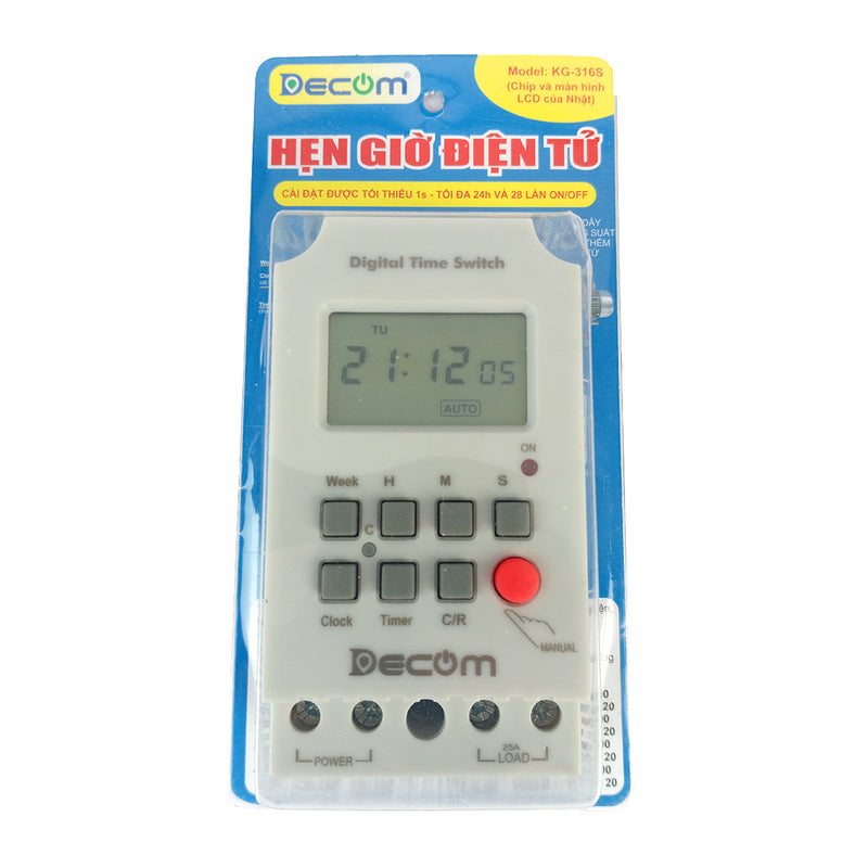 Timer hẹn giờ kỹ thuật số Decom KG316-S cài đặt từ 1 giây - 24 giờ (loại tốt)