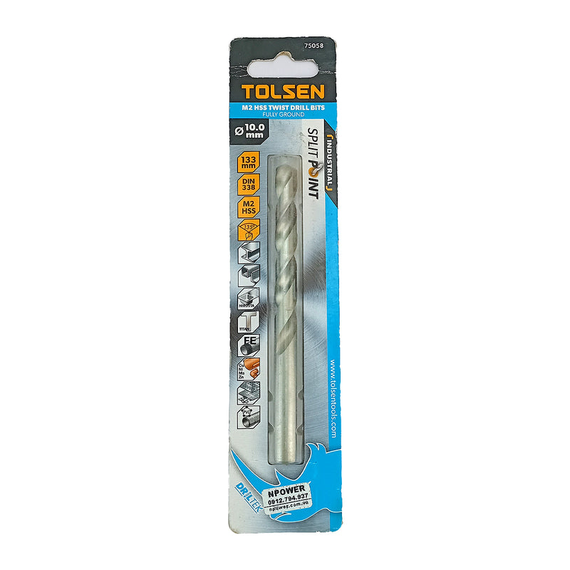 Mũi khoan Inox HSS/M2 đuôi trơn công nghiệp.  Size 1mm ~ 13mm TOLSEN, tiêu chuẩn DIN338 (Split point 135°)