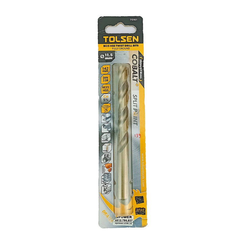 Mũi khoan Inox HSS/M35 (Co5%) tiêu chuẩn công nghiệp 1mm ~ 16mm TOLSEN