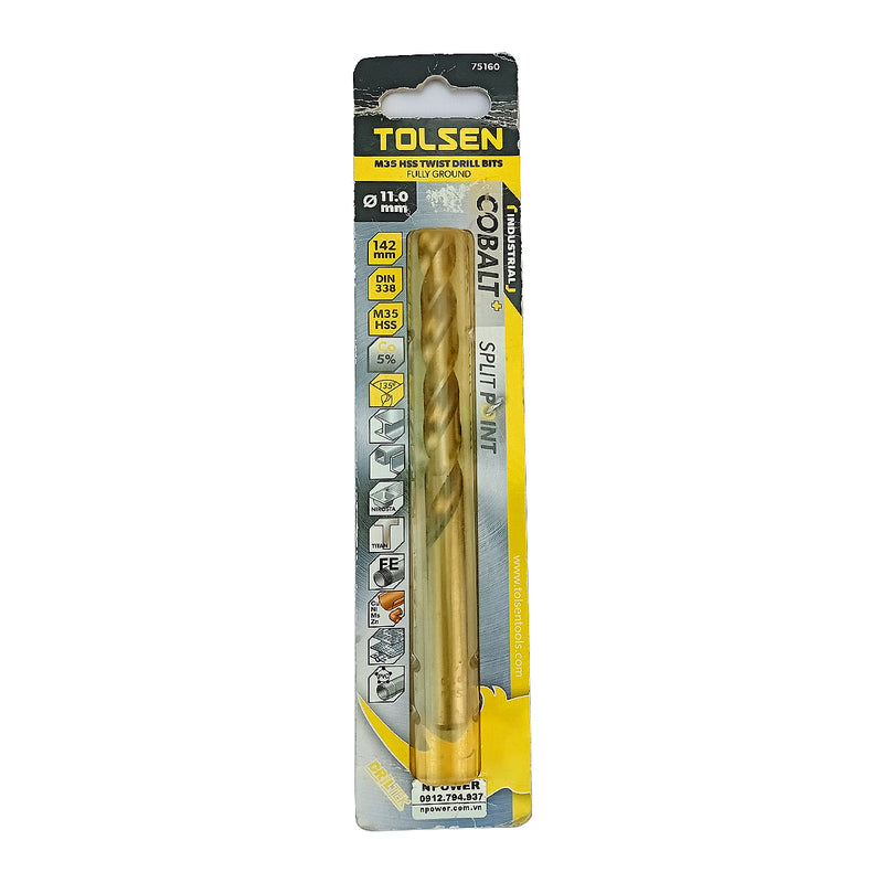 Mũi khoan Inox HSS/M35 (Co5%) tiêu chuẩn công nghiệp 1mm ~ 16mm TOLSEN
