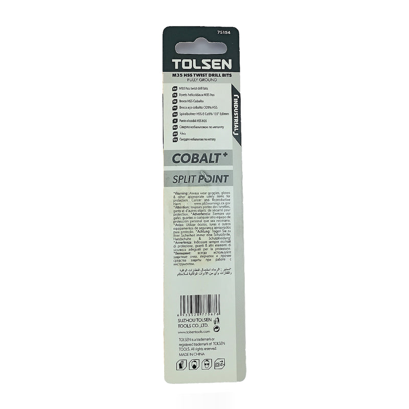 Mũi khoan Inox HSS/M35 (Co5%) tiêu chuẩn công nghiệp 1mm ~ 16mm TOLSEN
