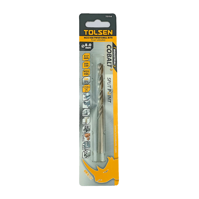 Mũi khoan Inox HSS/M35 (Co5%) tiêu chuẩn công nghiệp 1mm ~ 16mm TOLSEN