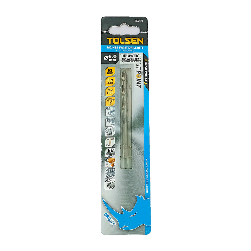 Mũi khoan Inox HSS/M2 đuôi trơn công nghiệp.  Size 1mm ~ 13mm TOLSEN, tiêu chuẩn DIN338 (Split point 135°)