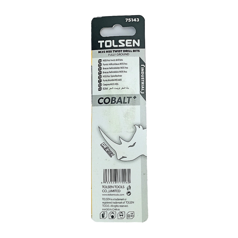 Mũi khoan Inox HSS/M35 (Co5%) tiêu chuẩn công nghiệp 1mm ~ 16mm TOLSEN