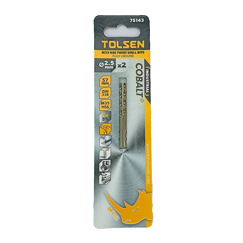 Mũi khoan Inox HSS/M35 (Co5%) tiêu chuẩn công nghiệp 1mm ~ 16mm TOLSEN