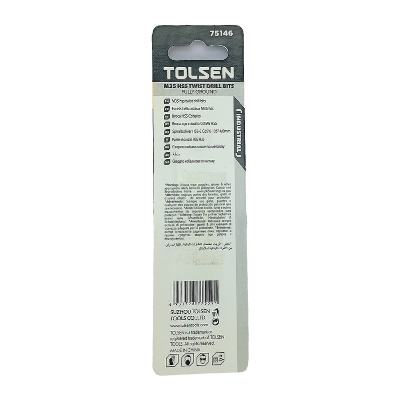 Mũi khoan Inox HSS/M35 (Co5%) tiêu chuẩn công nghiệp 1mm ~ 16mm TOLSEN