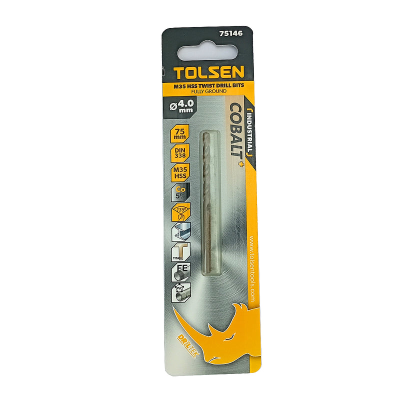 Mũi khoan Inox HSS/M35 (Co5%) tiêu chuẩn công nghiệp 1mm ~ 16mm TOLSEN