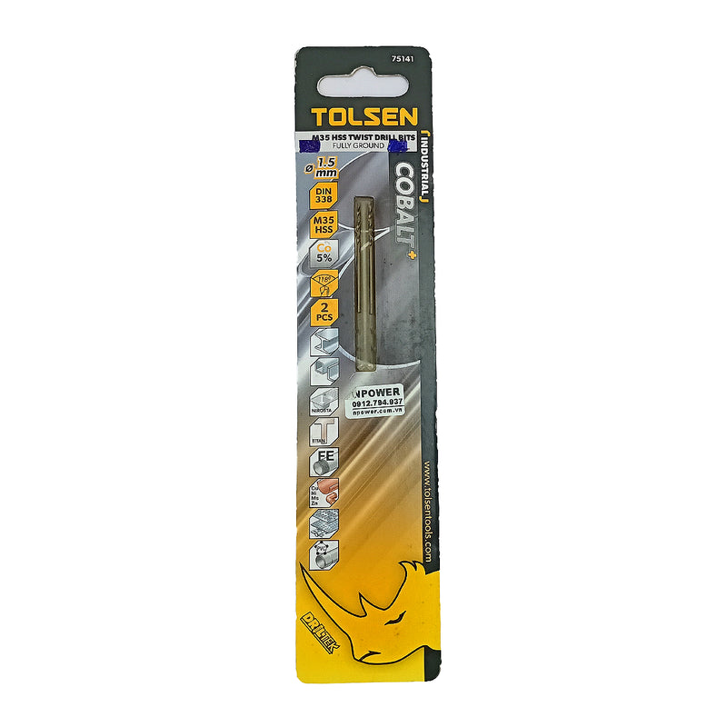 Mũi khoan Inox HSS/M35 (Co5%) tiêu chuẩn công nghiệp 1mm ~ 16mm TOLSEN