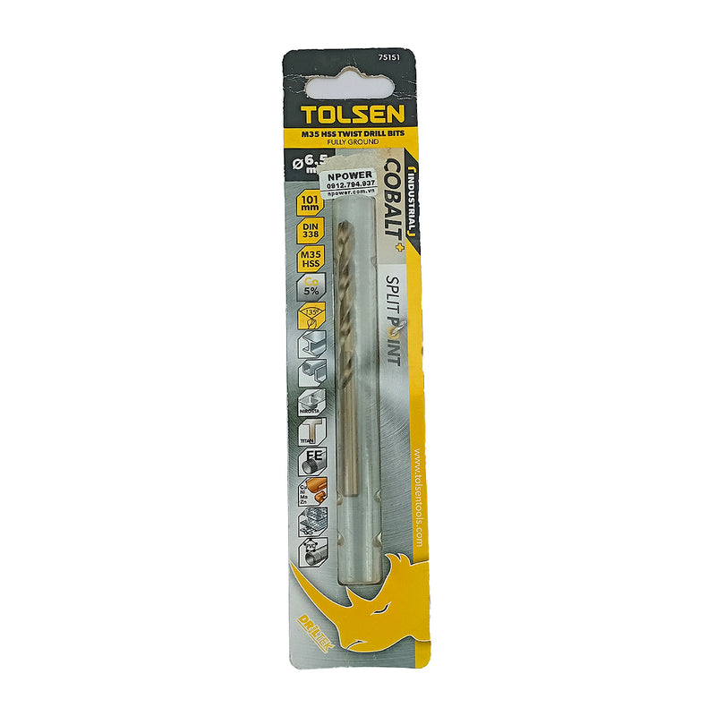 Mũi khoan Inox HSS/M35 (Co5%) tiêu chuẩn công nghiệp 1mm ~ 16mm TOLSEN