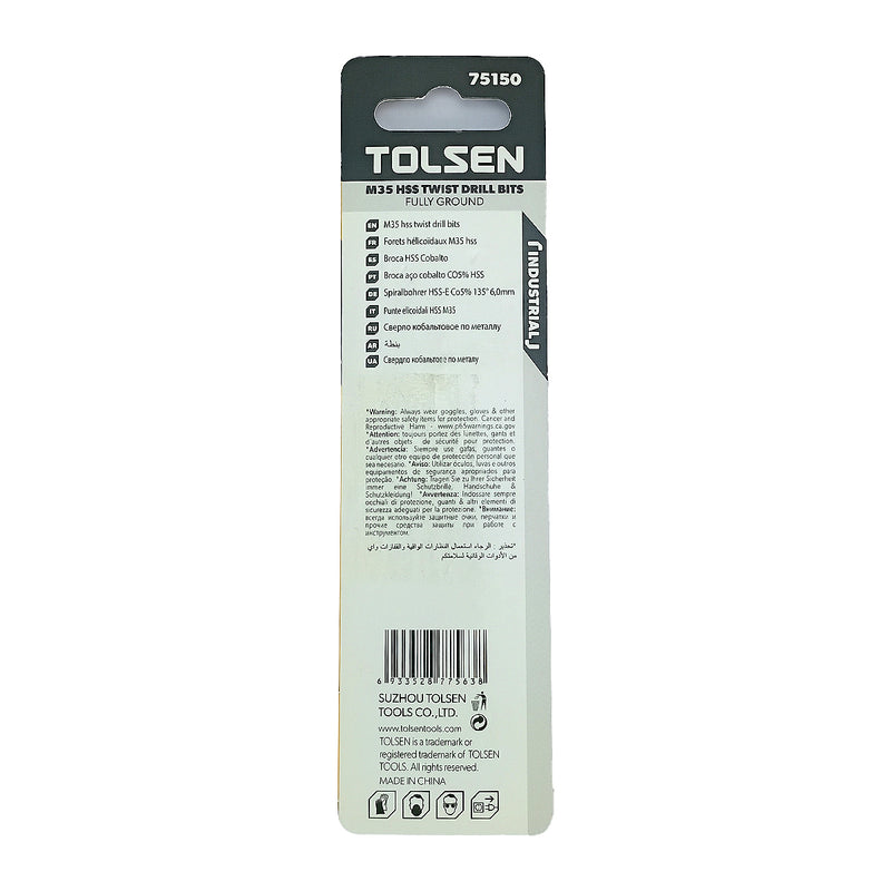 Mũi khoan Inox HSS/M35 (Co5%) tiêu chuẩn công nghiệp 1mm ~ 16mm TOLSEN