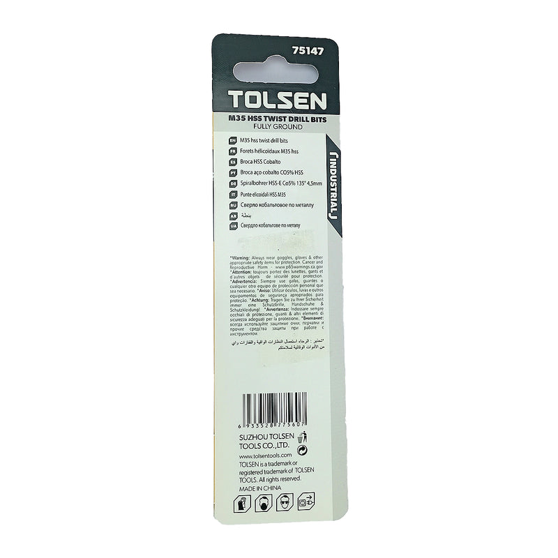 Mũi khoan Inox HSS/M35 (Co5%) tiêu chuẩn công nghiệp 1mm ~ 16mm TOLSEN