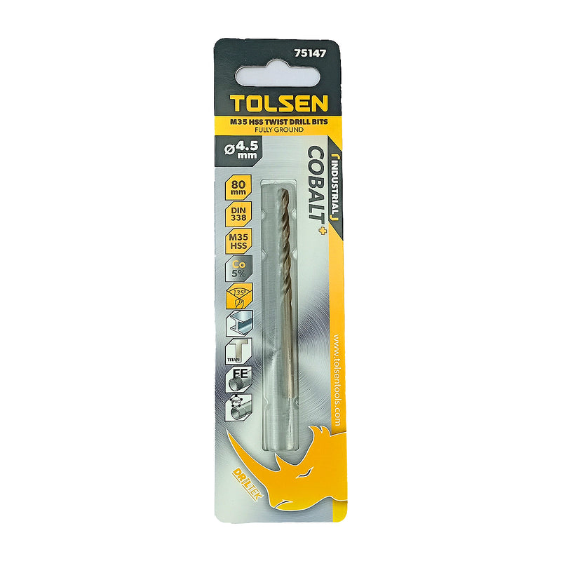 Mũi khoan Inox HSS/M35 (Co5%) tiêu chuẩn công nghiệp 1mm ~ 16mm TOLSEN