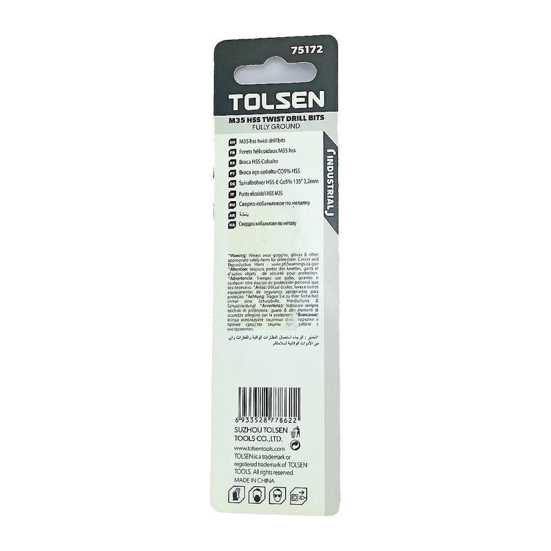 Mũi khoan Inox HSS/M35 (Co5%) tiêu chuẩn công nghiệp 1mm ~ 16mm TOLSEN