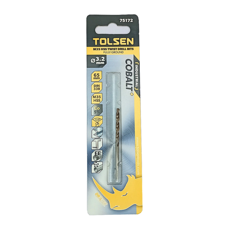 Mũi khoan Inox HSS/M35 (Co5%) tiêu chuẩn công nghiệp 1mm ~ 16mm TOLSEN