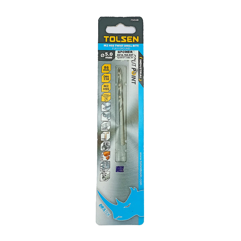 Mũi khoan Inox HSS/M2 đuôi trơn công nghiệp.  Size 1mm ~ 13mm TOLSEN, tiêu chuẩn DIN338 (Split point 135°)