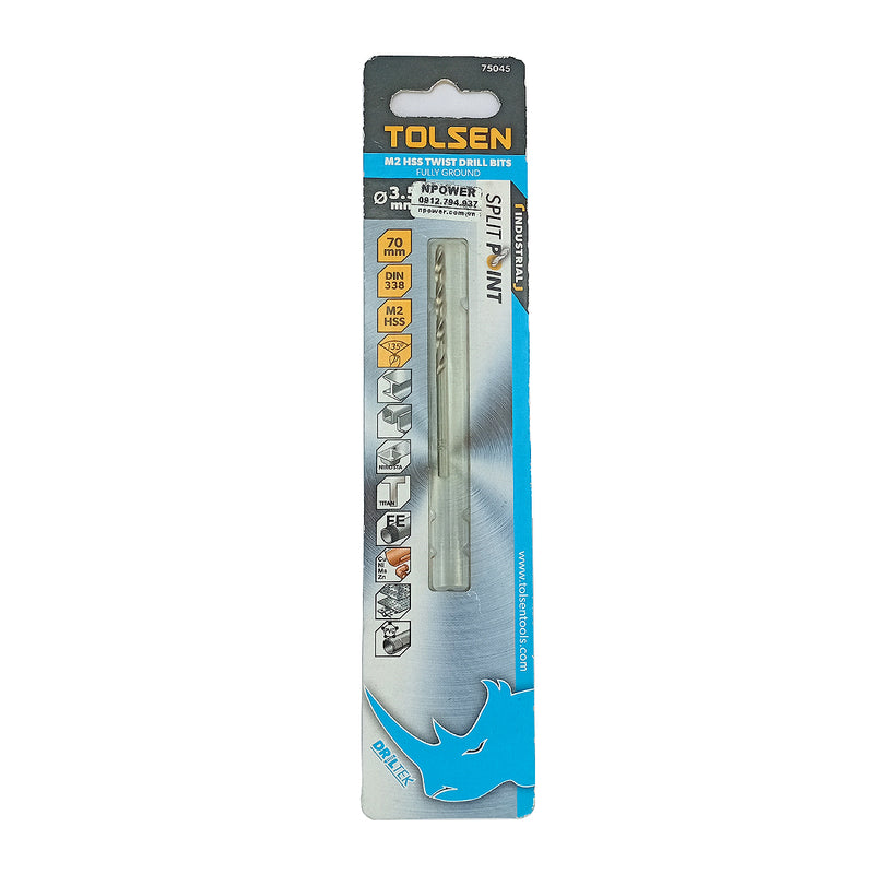 Mũi khoan Inox HSS/M2 đuôi trơn công nghiệp.  Size 1mm ~ 13mm TOLSEN, tiêu chuẩn DIN338 (Split point 135°)